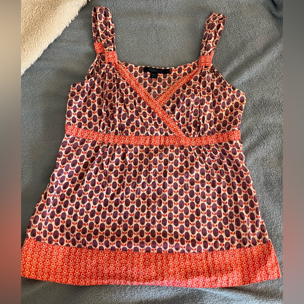 Boden Patterned V-Neck Cotton Sleeveless Blouse | Red, Purple, White